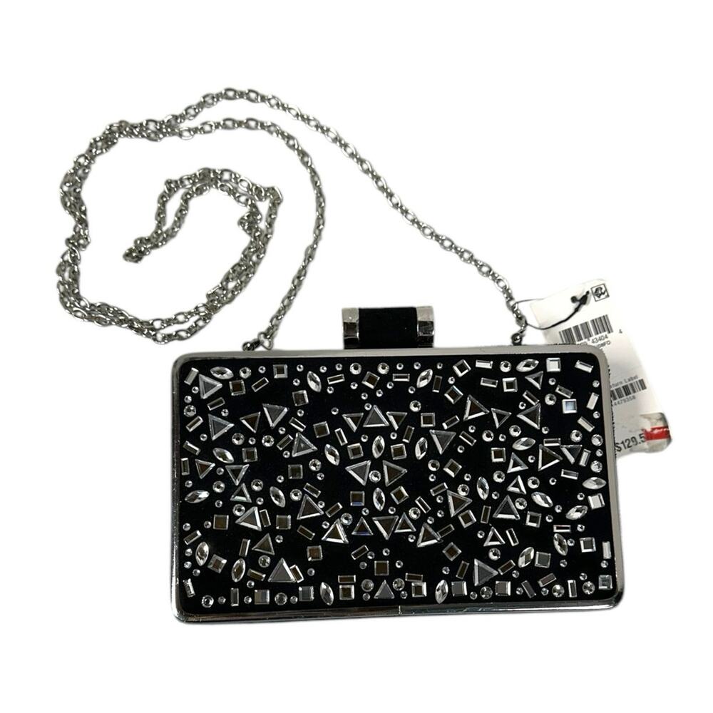 INC INTERNATIONAL CONCEPTS LORENN BLACK CRYSTAL‎ CLUTCH CHAIN NWT